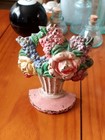 Vintage Hubley Cast Iron Colorful Floral Bouquet Basket Doorstop  No  479