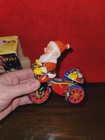Mechanical Santa Tricycle Tin Litho Wind Up Toy With Box Vintage Works Great  