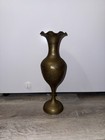 Vintage Solid Brass Bud Vase Scalloped Top Etched Made In India 5  Tall Patina 