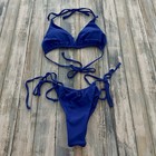 Bikini Set 2 Piece Small Spaghetti Strap Triangle Cheeky Brazilian Swimsuit Blue