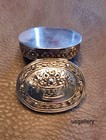Vintage Roccoco Style  800 Silver Hinged Snuff   Pill Box W  Gold Wash Interior 