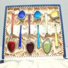 Multi Color Enamel Demitasse Spoons Set Of 6 Russian Import 84 Standard Silver