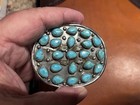 Multistone  Sterling Silver And Turquoise Cluster Belt Buckle With Custom Belt