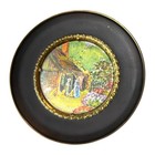 Vintage Foil Art Brass Wall Plates Black Trim Iridescent Cottage Scenes 