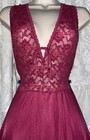 Vtg L Xl Cranberry Silky Nylon All Lace Halter Top T Back Nightgown Negligee