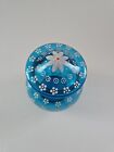 Bohemian Glass Vanity Powder Jar Hand Painted Blue Glass