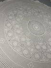 Vintage Cotton Hand Crochet Lace Tablecloth Round 56  Diameter Antique White