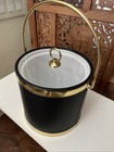 Vintage Kraftware Ice Bucket Black Leatherette Gold Minimalism Midcentury Mcm