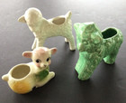 Trio Of Vintage Lamb Planters   Green   White   Multi