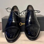 Handmade Men s Oxfords Black Calf Leather Dress Shoes  Toe Cap Brogue Shoe