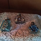 Vintage Lot Of 3 Czech Czechoslovakian Perfume Scent Bottle Filigree Gemstones 