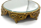 10  Large Antique Round Gold Plated Vanity Footed Mirror Plateau Dresser Tray