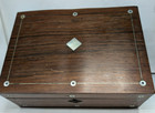 Antique Fancy Wooden Inlaid Sewing Box W   Sewing Needles   Etc 