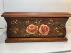 Vintage Hand Painted Floral Wood Recipe Office Jewelry Trinket Storage Box