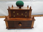 Antique Two Tier Wooden Sewing Thread Holder Box Pin Cushion Shaker Type 
