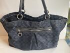Coach F19291 Gabby Black Silver Signature Tote Laptop Diaper Bag Patent Trim Guc