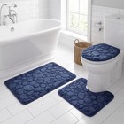 3 Piece Bathroom Rug Set Pebble Bath Mat U Shaped Toilet Rug Lid Cover Decor Set