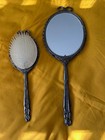 Antique Victorian Or Art Nouveau Era Silver Plated Hand Mirror   Brush Set
