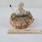 Antique Victorian Pin Cushion Half Doll Lady Pink Satin Chalkware Figural Dress
