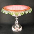 Antique Pedestal Brides Bowl Basket - Pink W  Uranium Glass Edge - Middletown