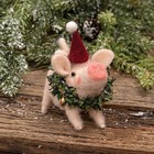 Pig With Wreath Santa Hat Felt Critter Figurine Gift Holiday Christmas Mouse