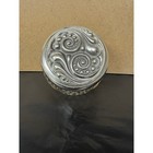 Vintage Avon Pressed Glass Vanity Jar Silver Tone Ornate Lid Trinket Powder