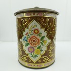 Daher English Vintage Lidded Tin Container Embossed Floral Decor