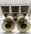 Libbey Sango Nova Brown Stem 7  Wine Water Goblet Glass Set Of 5 Vintage