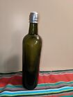 Vintage Antique Green Glass Bottle Aluminum Ceramic Shaker Top Motor Oil Water