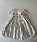 Vintage 1990s Maty Girls 5t White Eyelet Dress Pink Bow Sash Puff Sleeve A-line