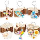 24 Pcs Jesus Wood Religious Keychains Craft Kit Diy Christian Wood Keychain 