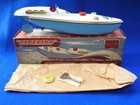 Sutcliffe 1960s Clockwork  bluebird  Speed Boat Vnm   Boxed Rare Badge   Key