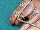 Carved Wood Horse Head Pin W  Brass Bit   Bridle  Glass Eye 2 75  X 2 5 