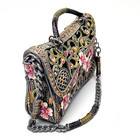 Vintage Enameled Handbag Trinket Box Pink Floral   Crystal Bejeweled Purse 3 5 