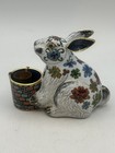 Cloisonn   Brass Rabbit With Incense Pot Vintage Floral Design
