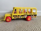Vintage Fisher Price Little People Wood Pull-toy School Bus With Driver   3 Kids