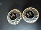Chanel 21mm Gray  Blk   White Enamel Sunburst Buttons   gold Cc-set Of 6 - Stamped