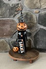 New Primitive Halloween Pumpkin Man Recycled Metal With Pail 16 tx6 wx4 5 d