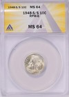 Error variety 1948-s s Roosevelt Dime Rpm-6 Anacs Ms-64  One Messed Up  s  L  k 