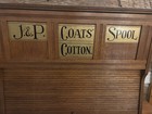 Antique Wood J   P Coats Roll Top Advertising Spool Thread Cabinet W  Spools