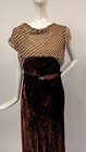 1930   s Long Silk Velvet Dress W Striped Silk Velvet Top