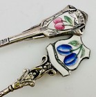 Set Of 2 Painted Enamel Jam Jelly Sugar Spoons Czechoslovakia Antique Fruits