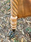 Victorian Hand Carved Oak Parlor Table  Large Metal Glass  Ball Claw Feet 1900s
