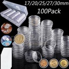 100pcs 30mm Silver Gold Coin Cases Capsules Holder Clear Plastic Round Storage