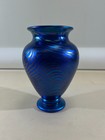 Vtg Orient   Flume Studio Art Glass Blue Iridescent 6 5  Drag Vase Charity Ds12