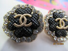 Chanel 2 Black Buttons Clear Crystals    With Gold Tone Metal Cc 22mm  lot 2