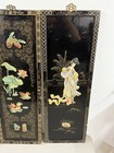 Vtg Japanese Pearl Of Mother Wall Panels   Black Lacquer Geisha Warrior   Floral