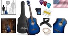 Starter Acoustic Guitar 38 Inches Blue Kit With Gig Bag  Tuner   Extra Strings
