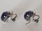 Vintage Modernist Amethyst Purple Sterling Silver Earrings Screw On Mexico 