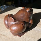 Vintage Frog Hidden Box Wood Hand Carved Hinged  8in Heavy